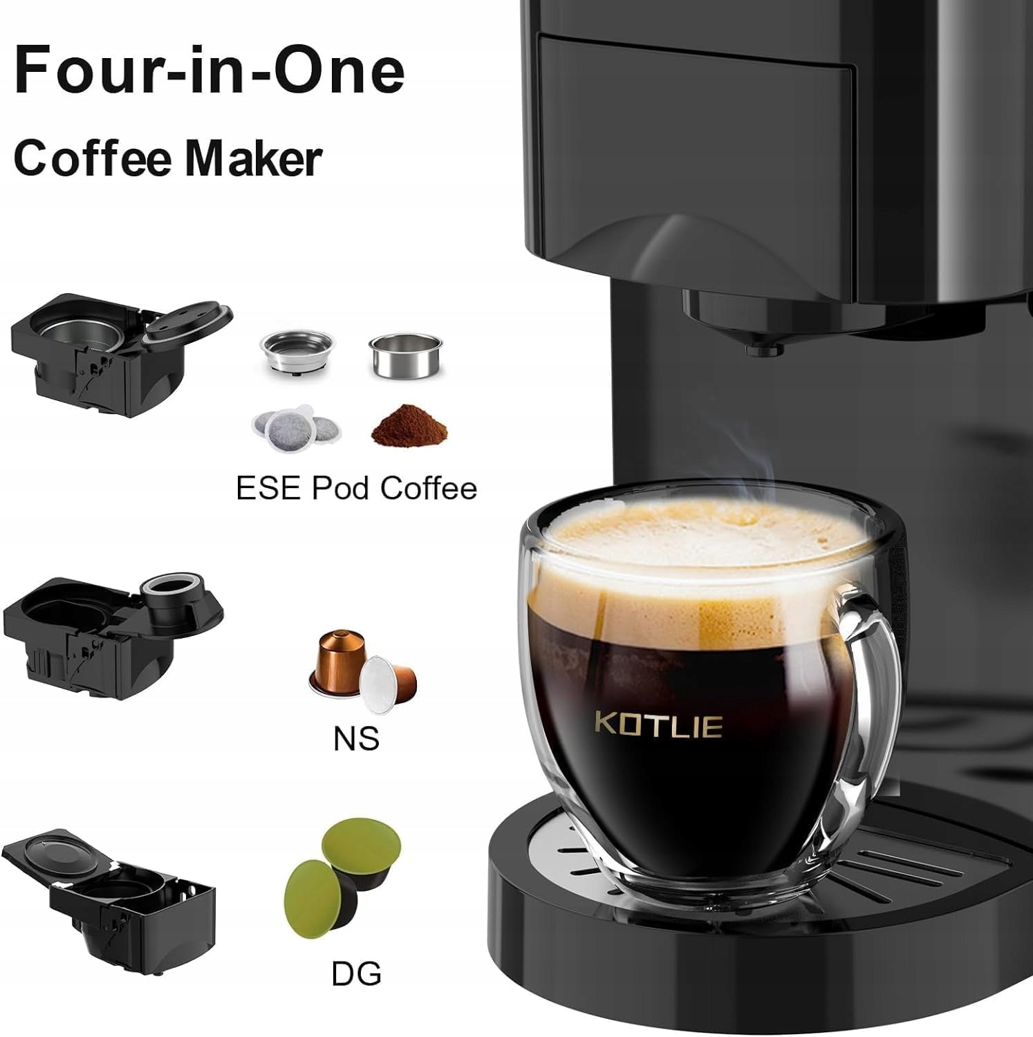 KOTLIE Espresso Maker 4in1 Nespresso Dolce Gusto ESE grounds 19 bar 1450W Model AC-513K