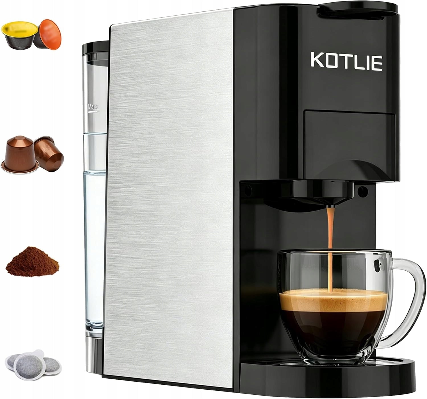 KOTLIE Espresso Maker 4in1 Nespresso Dolce Gusto ESE grounds 19 bar 1450W