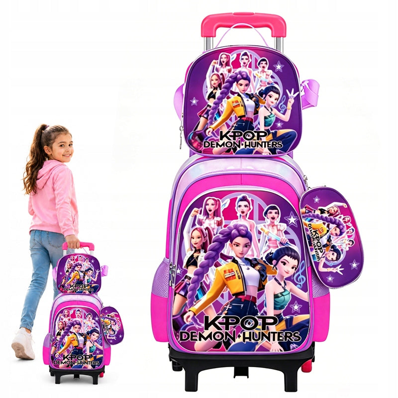 KPOP Demon Hunters Lightweight School Bag 3in1Wheeled Lunch Box&Pencil Case