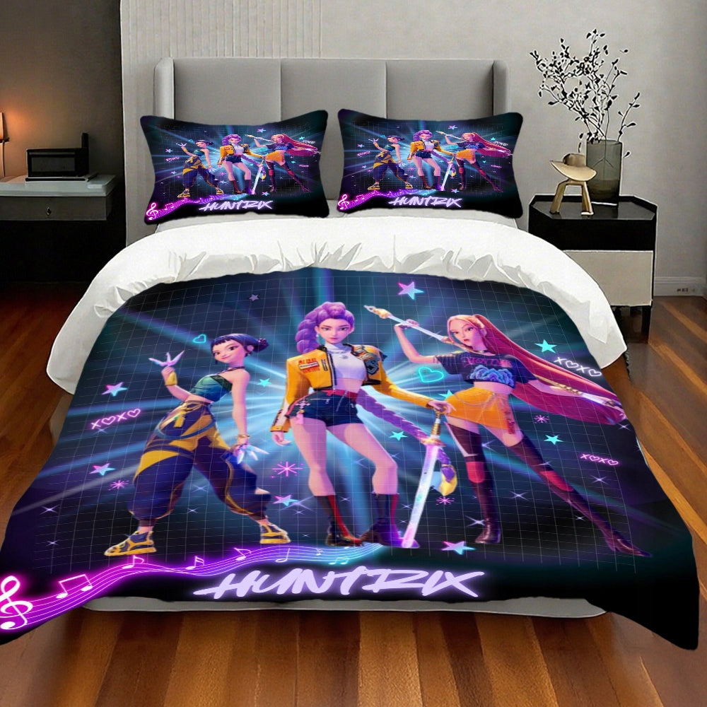 KPop Demon Hunters Duvet Cover Set Huntrix Girls Design 160*200cm Material microfiber