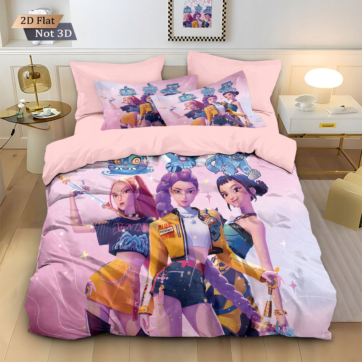 KPop Demon Hunters Duvet Cover Set Huntrix Girls Design 160*200cm Pillow dimensions 70x80cm