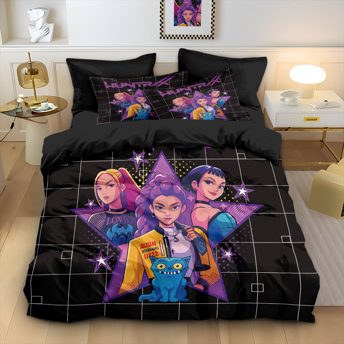 KPop Demon Hunters Duvet Cover Set Huntrix Girls Design 160*200cm Quilt dimensions 160x200cm