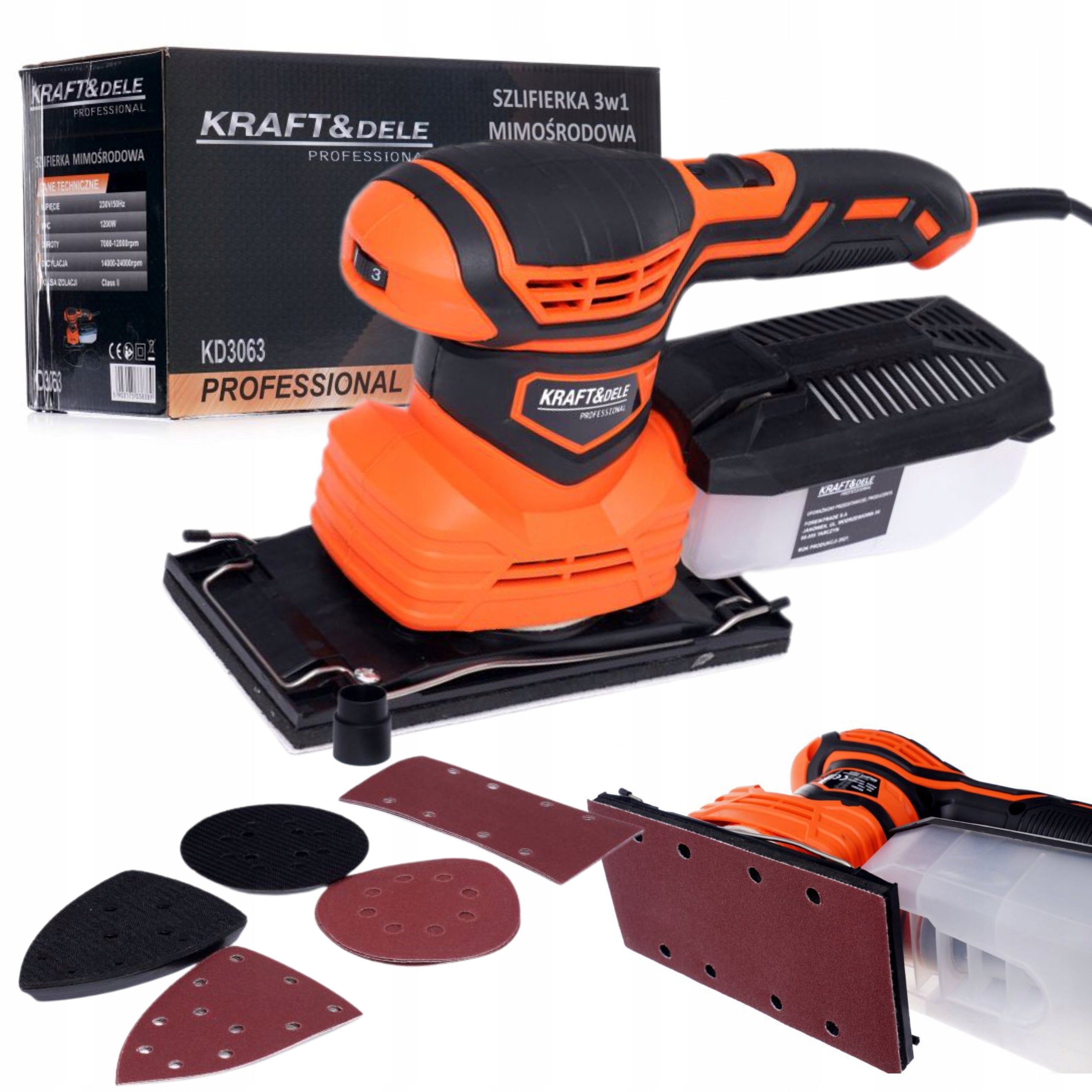 KRAFT ELECTRIC OSCILLATING ECCENTRIC GRINDER ADJUSTABLE 3in1 1200W