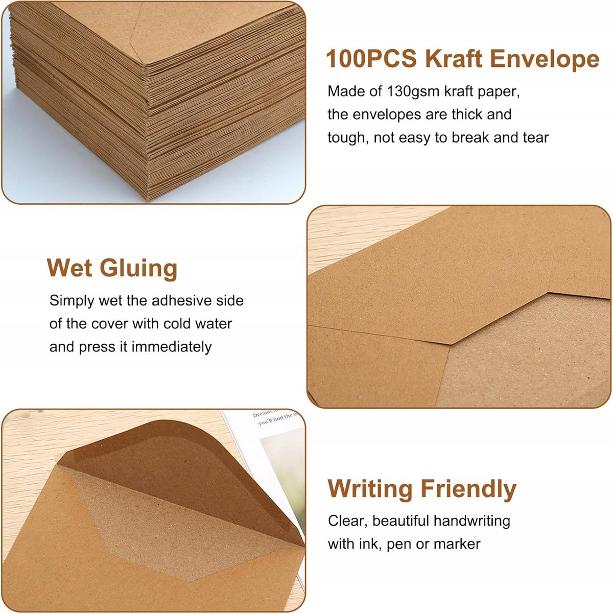 KRAFT ENVELOPES B6 130 G/M² 100 PIECES WITHOUT WINDOW WET GLUE Format other