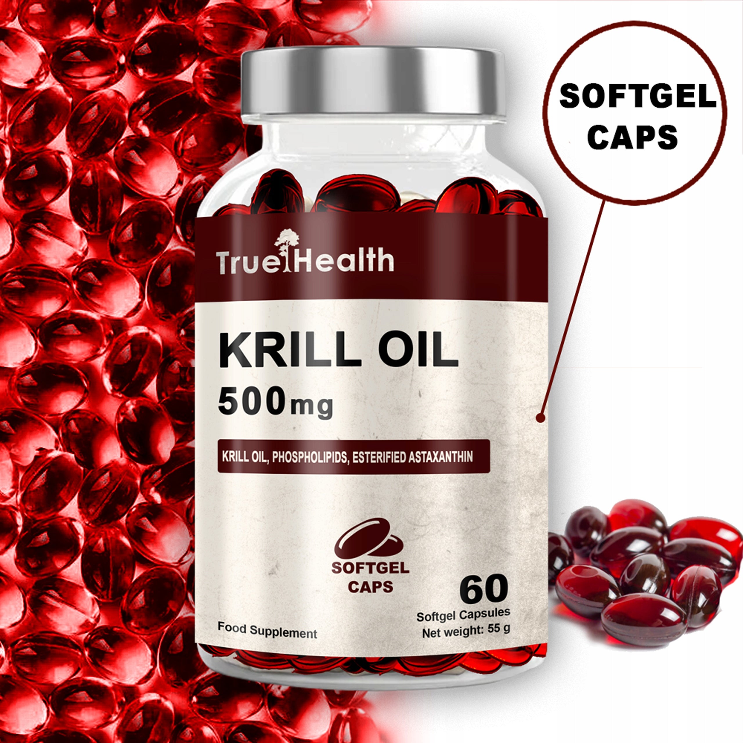 KRILL OIL 60 KAPS KRILL OIL ASTAXANTHIN OMEGA 3 PHOSPHOLIPIDS TRUE HEALTH