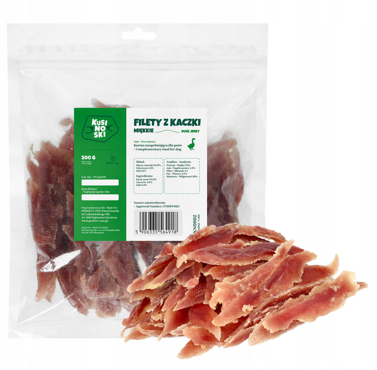 KUSINOSKI DUCK FILLETS SOFT DOG TREATS 500g