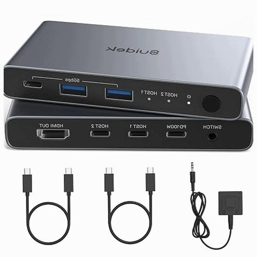 KVM USB C SWITCH 2 COMPUTERS 1 ALUMINUM MONITOR FOR LAPTOPS