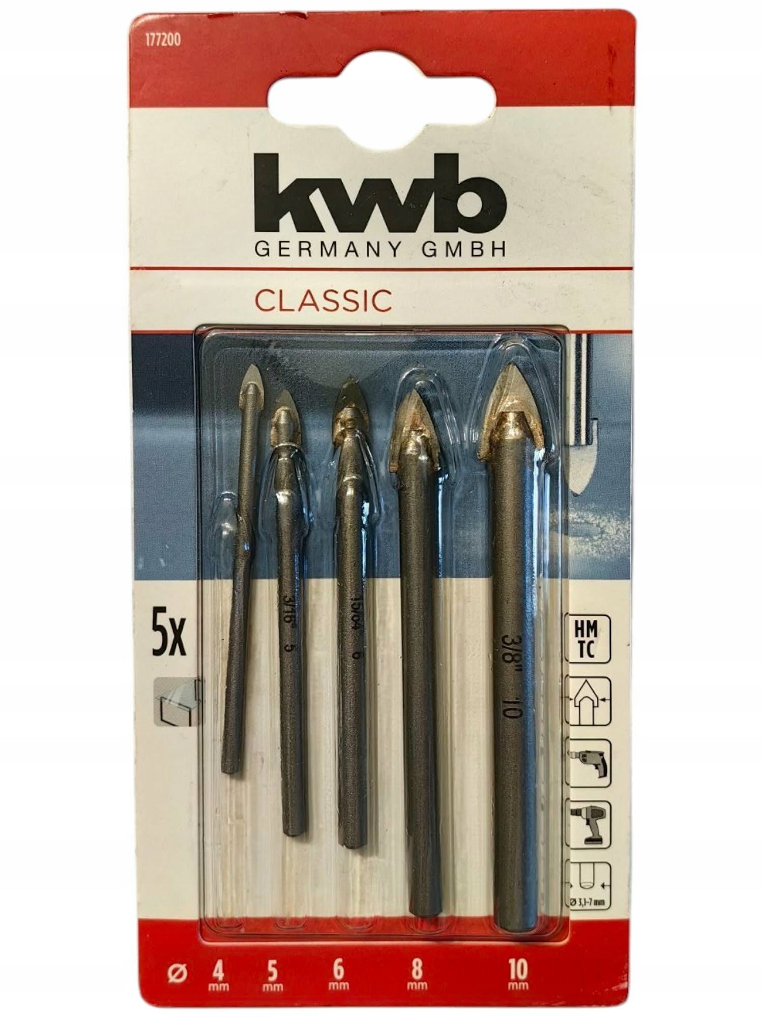 KWB Glass tile drill bit set 4,0 - 10 mm Manufacturer code 177200