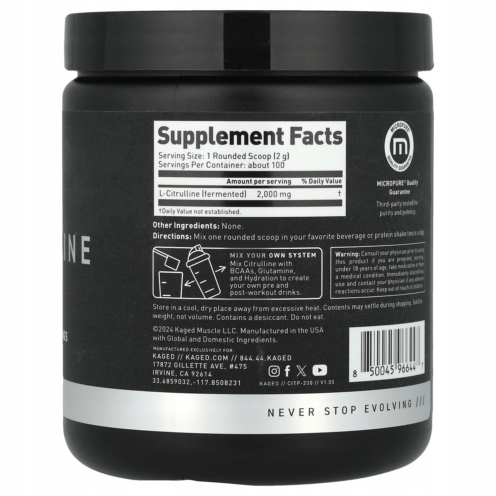 Kaged, Citrulline, Flavorless, 200 g Expiration date at least 3 months from the date of purchase