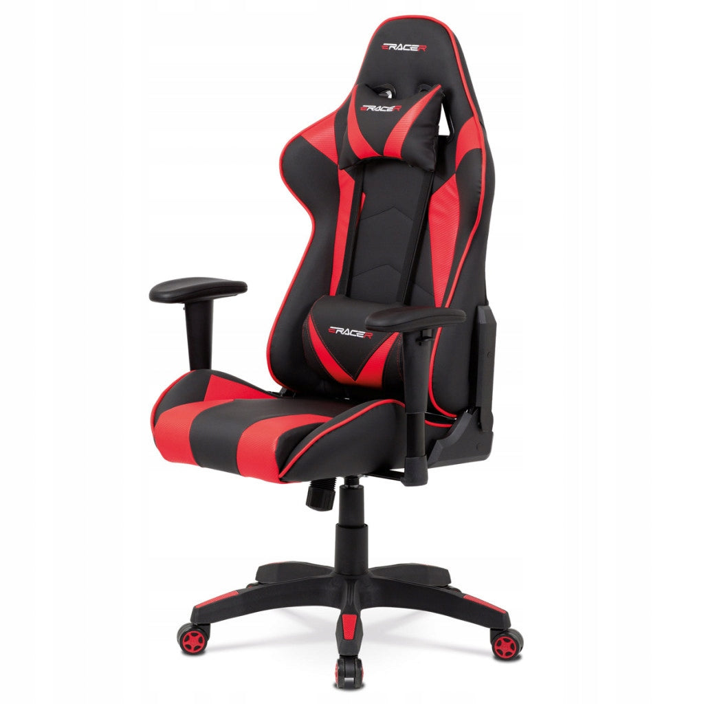 Kancelářská židle houpací mech., černá + červená koženka, plast. kříž KA-F0