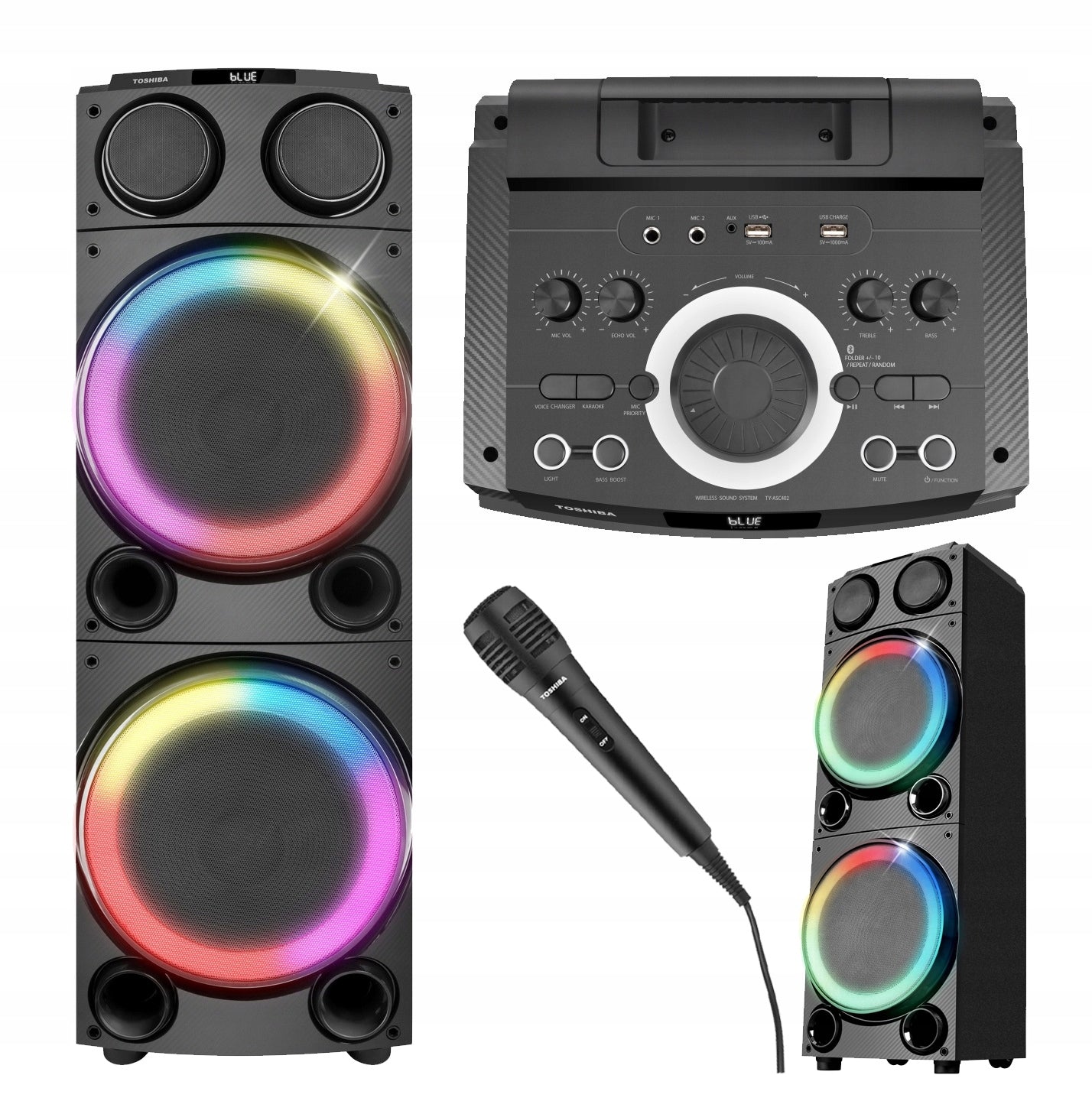 Karaoke Bluetooth Speaker Toshiba Powerful 200W Bass LED Micron Party Box