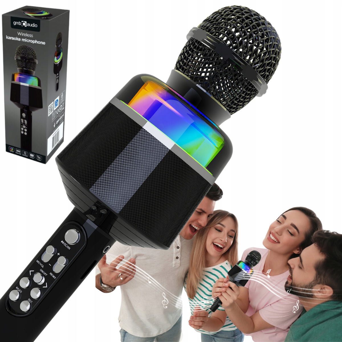 Karaoke Wireless Bluetooth Microphone with LED Speaker Echo USB SD AUX