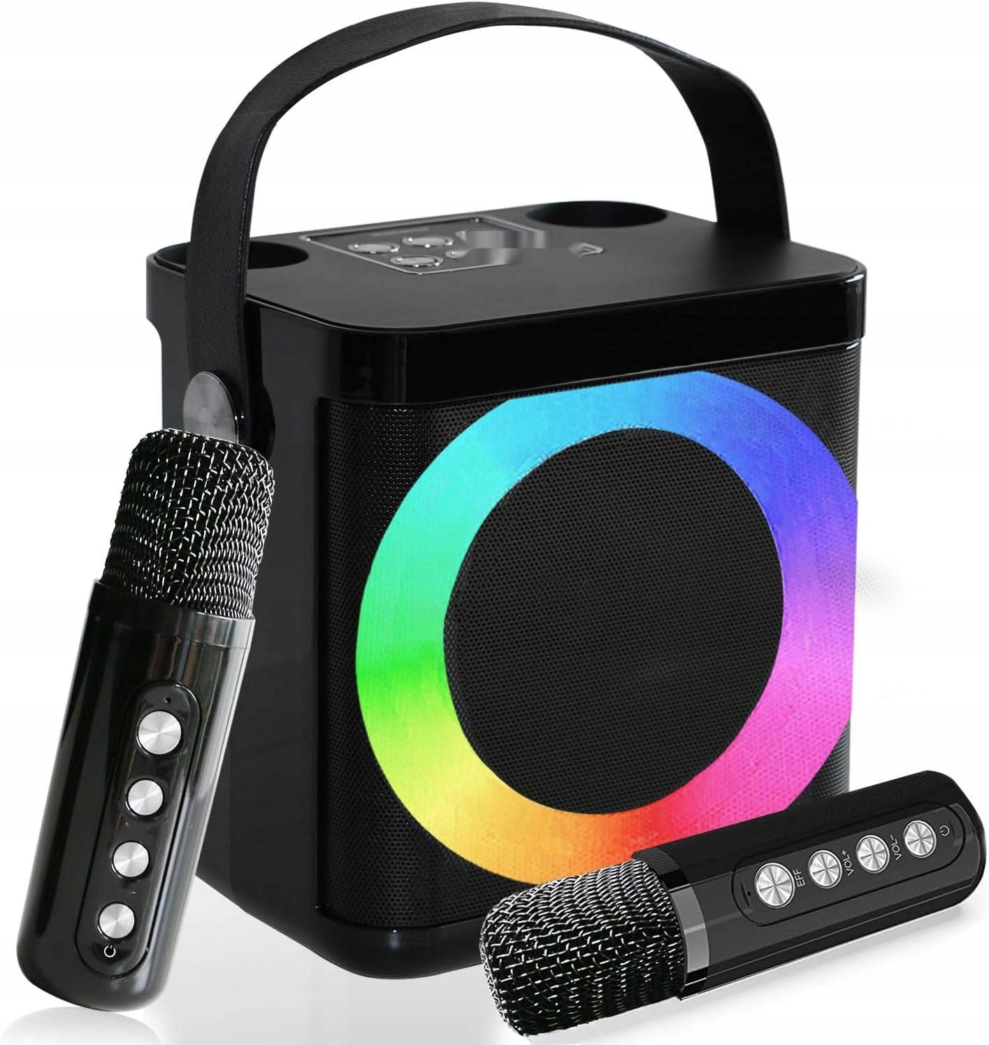 Karaoke machine with 2 Bluetooth microphones, voice change, LED1396 lights