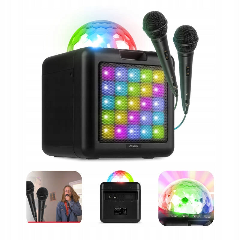 Karaoke with LED hemisphere 15W bluetooth speaker 2 microphones Fenton black