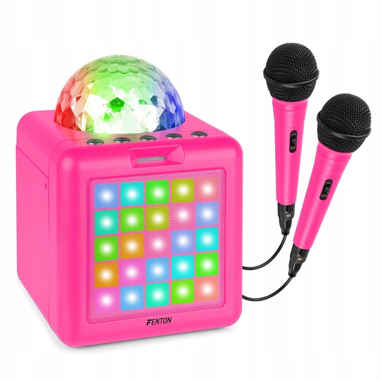 Karaoke with LED hemisphere 15W bluetooth speaker 2 microphones Fenton pink Batteries included yes