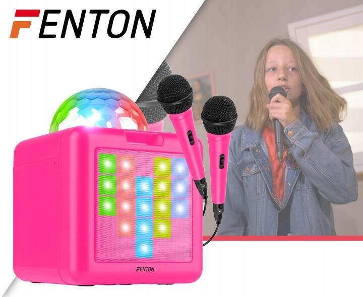 Karaoke with LED hemisphere 15W bluetooth speaker 2 microphones Fenton pink Brand Fenton