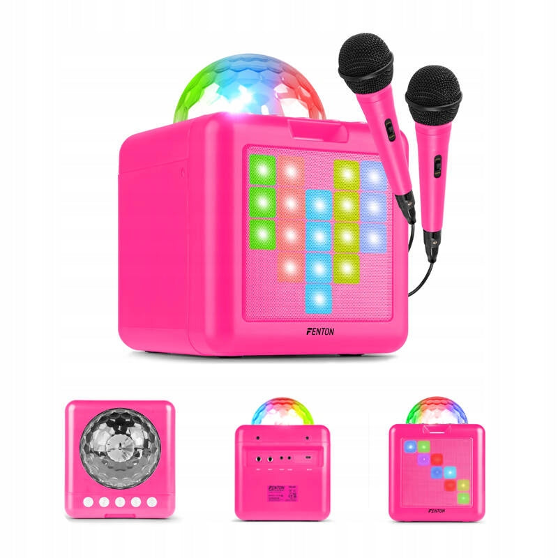 Karaoke with LED hemisphere 15W bluetooth speaker 2 microphones Fenton pink