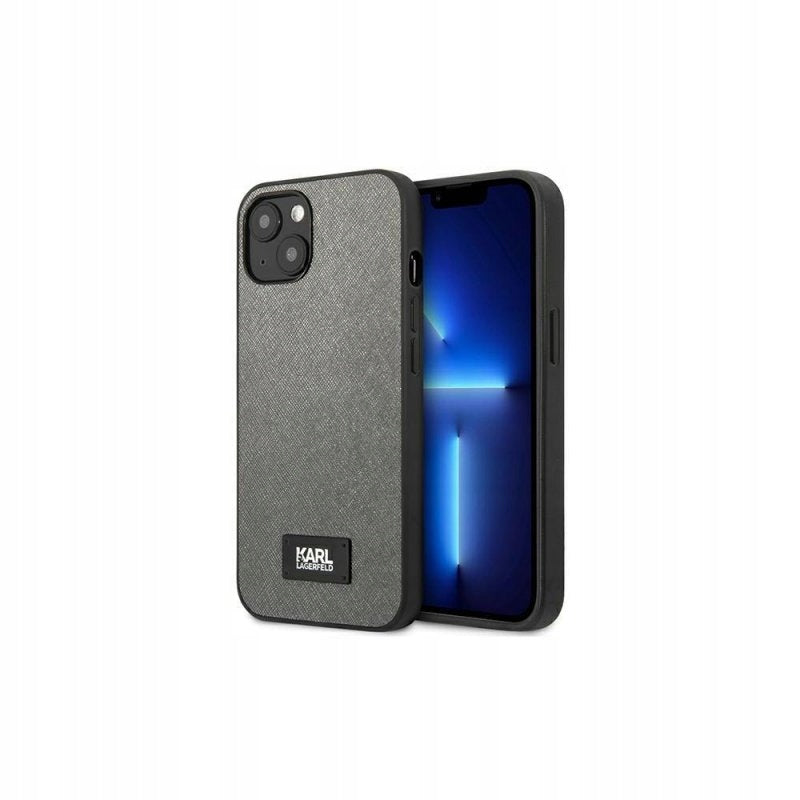 Karl Lagerfeld iPhone 13 KLHCP13MSFMP2DG silbernes Saffiano-Logo 