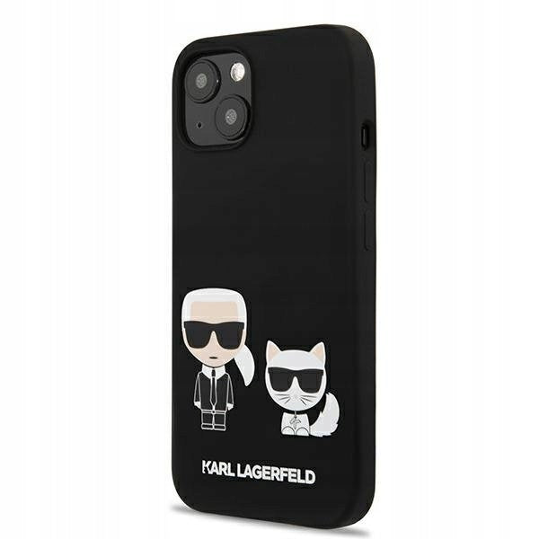 Karl Lagerfeld und Choupette Flüssigsilikonhülle für iPhone 13 Pro Max, Schwarz 