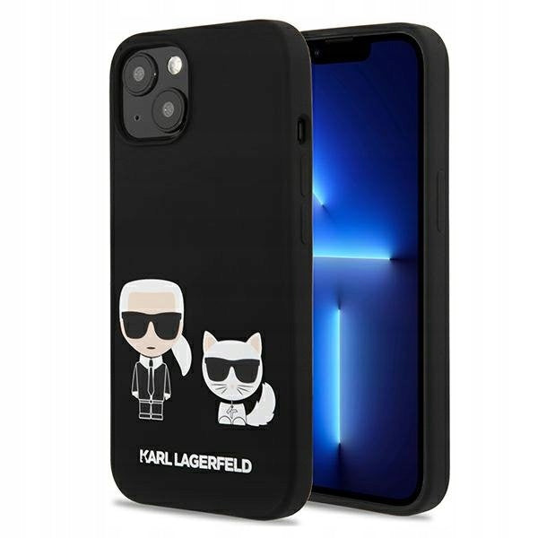 Karl Lagerfeld und Choupette Flüssigsilikonhülle für iPhone 13 Pro Max, Schwarz 