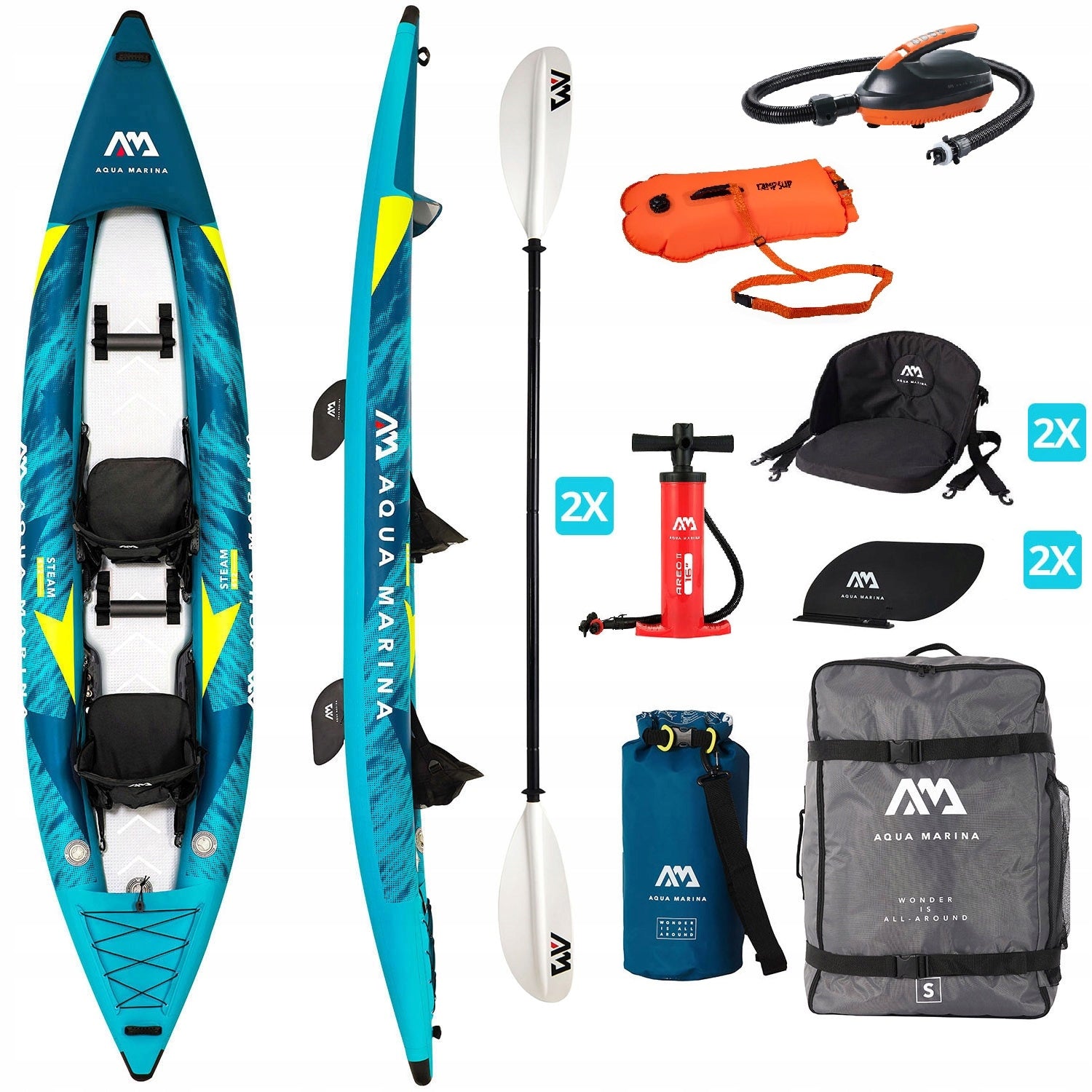 Kayak Aqua Marina STEAM-412 cm 2-seater cm +2x KP-1 +Pump EP-T16 +Battle