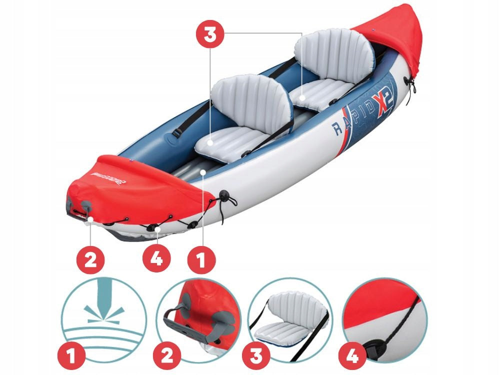 Kayak Inflatable 2os. Lite-Rapid Bestway 65077 Pump Paddle Bag MODEL 2026 Packaging status original