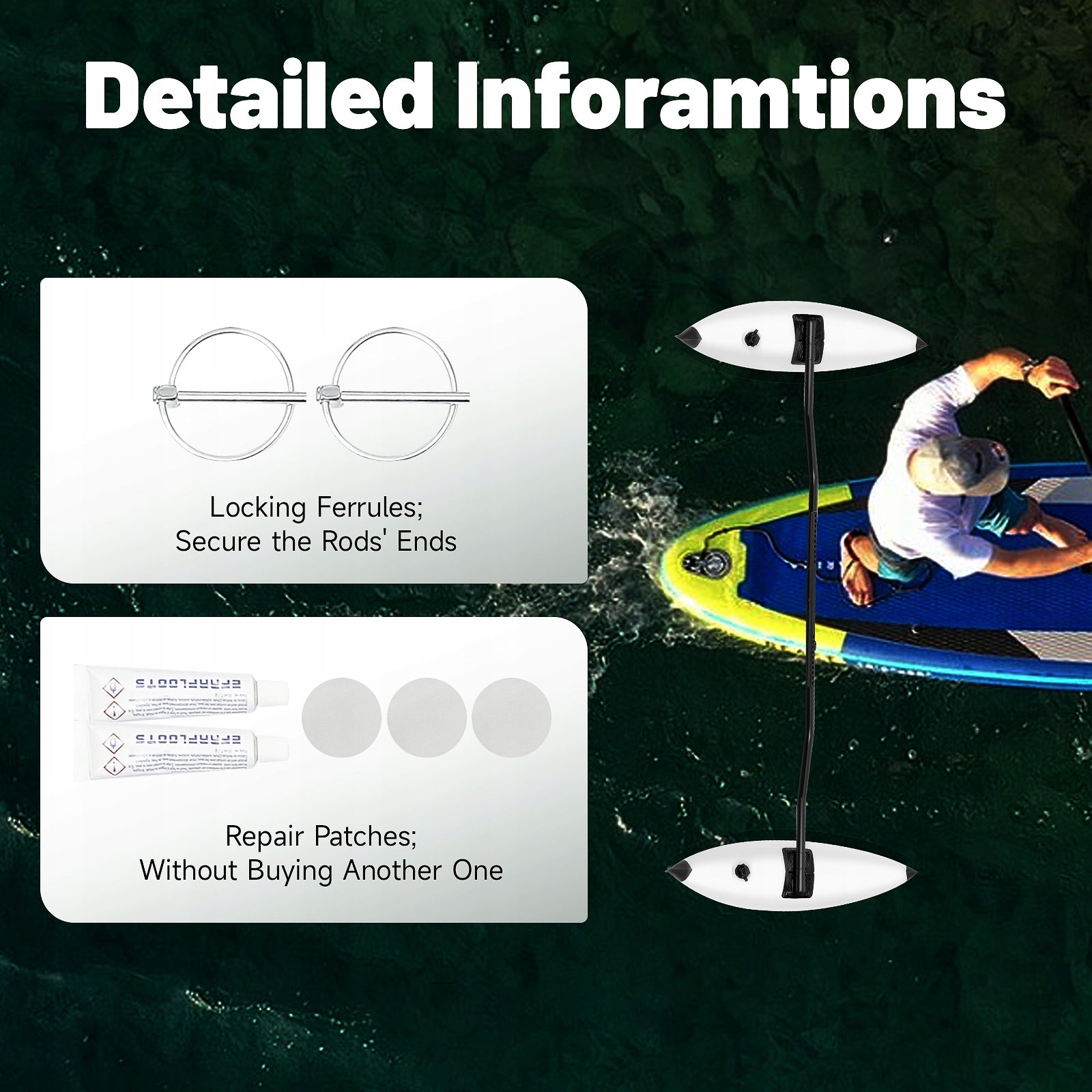 Kayak Outrigger Stabilizer, 2 PCS, 98.5cm PVC Inflatable Outrigger Float Number of seats 2