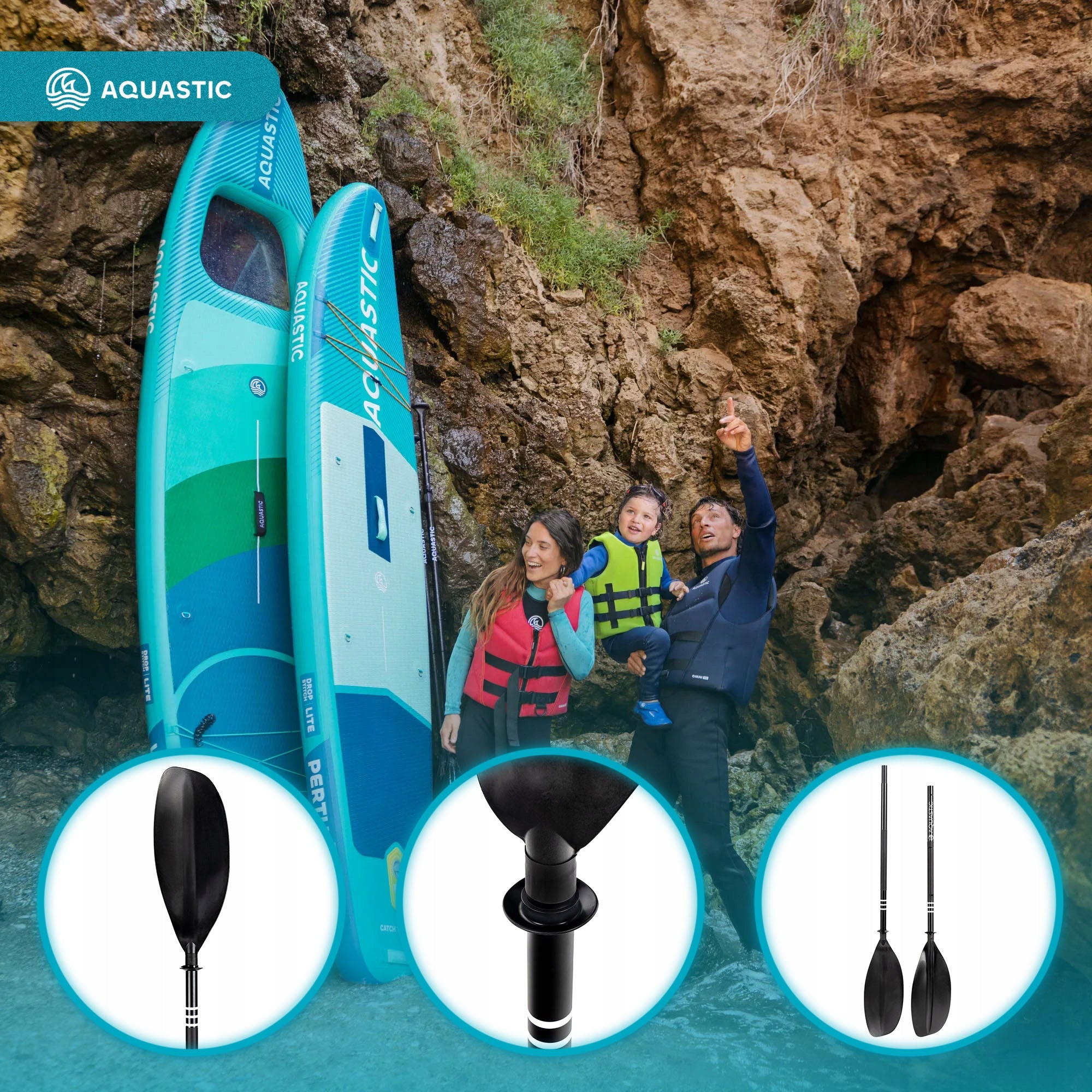 Kayak Paddle 2-Piece AQUASTIC 220cm Black Aluminum Lightweight Model AQS-KPD001