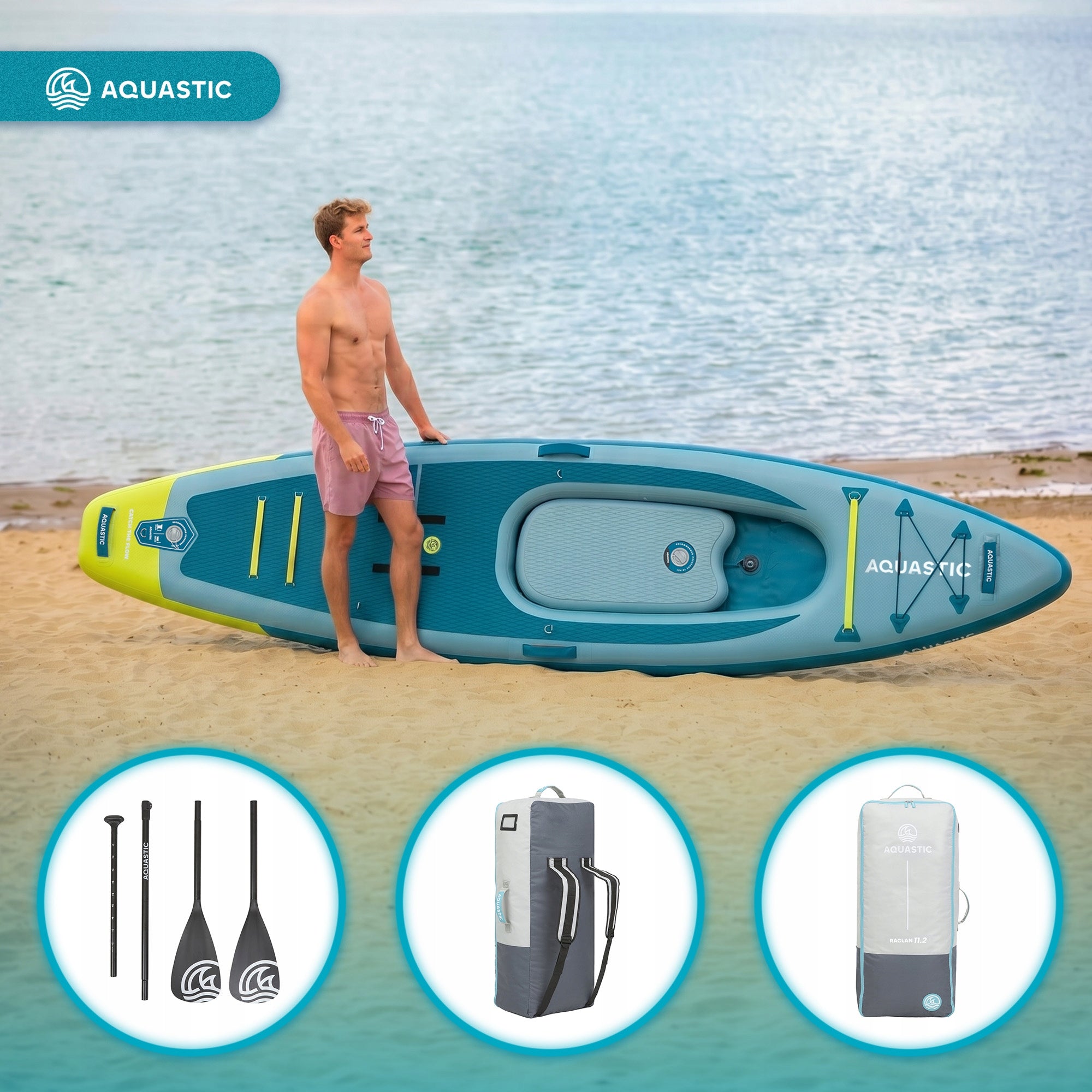 Kayak/SUP hybrid AQUASTIC Raglan 11'2" PNEUMATIC 240 cm / full set Brand Aquastic