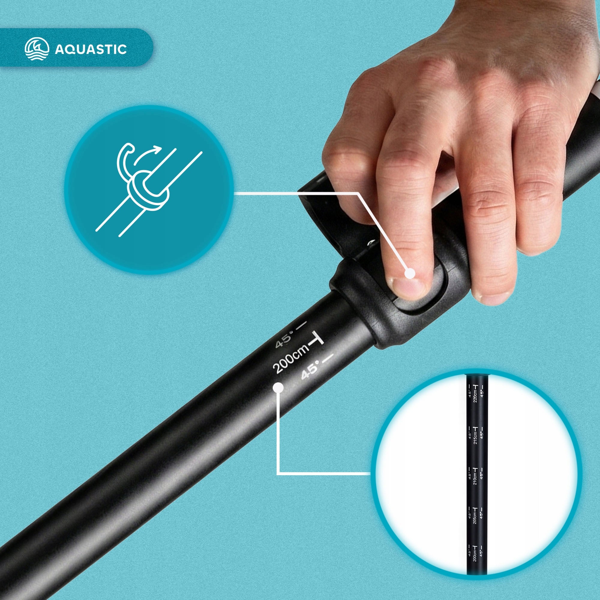 Kayak paddle 3-piece AQUASTIC 200-220 cm black FOLDING ADJUSTABLE Kind double-bladed, twisted