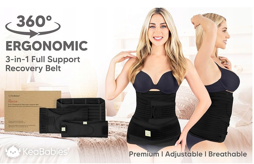 KeaBabies, Revive, 3-in-1 Postpartum Belt Black XL Kind slimming belt