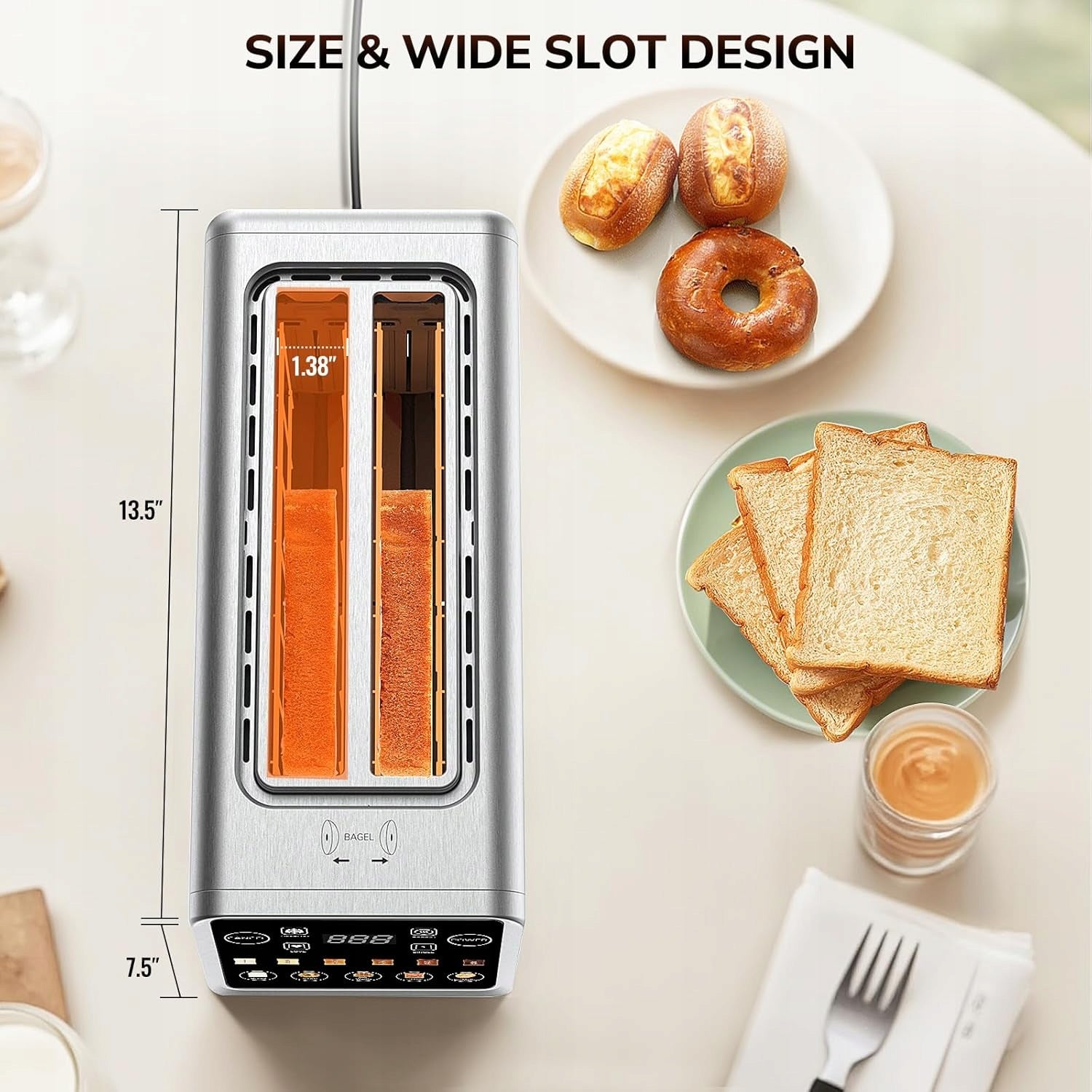 Keenstone Toaster 4 Slots Touch Screen Stainless Steel 1400W 6 Programs Dominant color silver/gray
