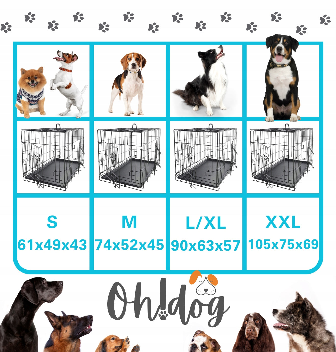 Kennel CAGE Large L for Dog 90x57x63 Folding Playpen Metalow Transporter Manufacturer code Oh!dog-029