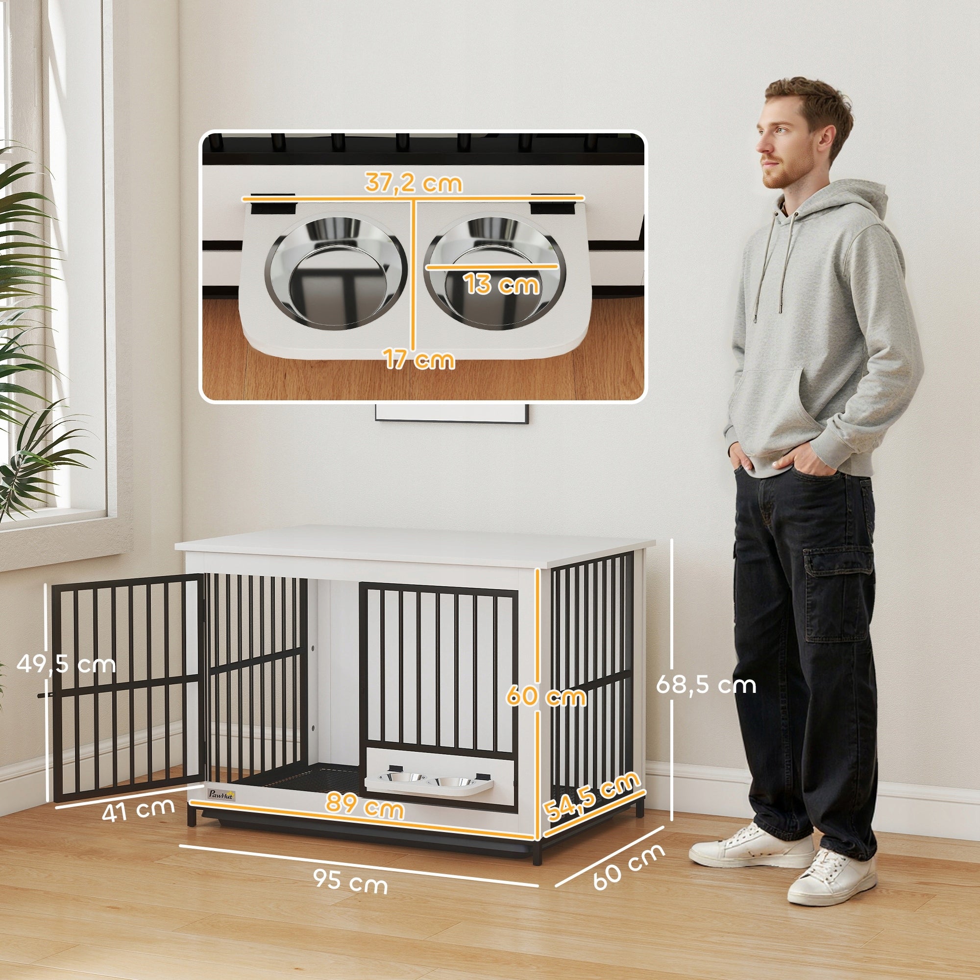 Kennel Dog Cage For Home 2 Doors Swivel Bowls White Trade name PawHut Klatka dla psów