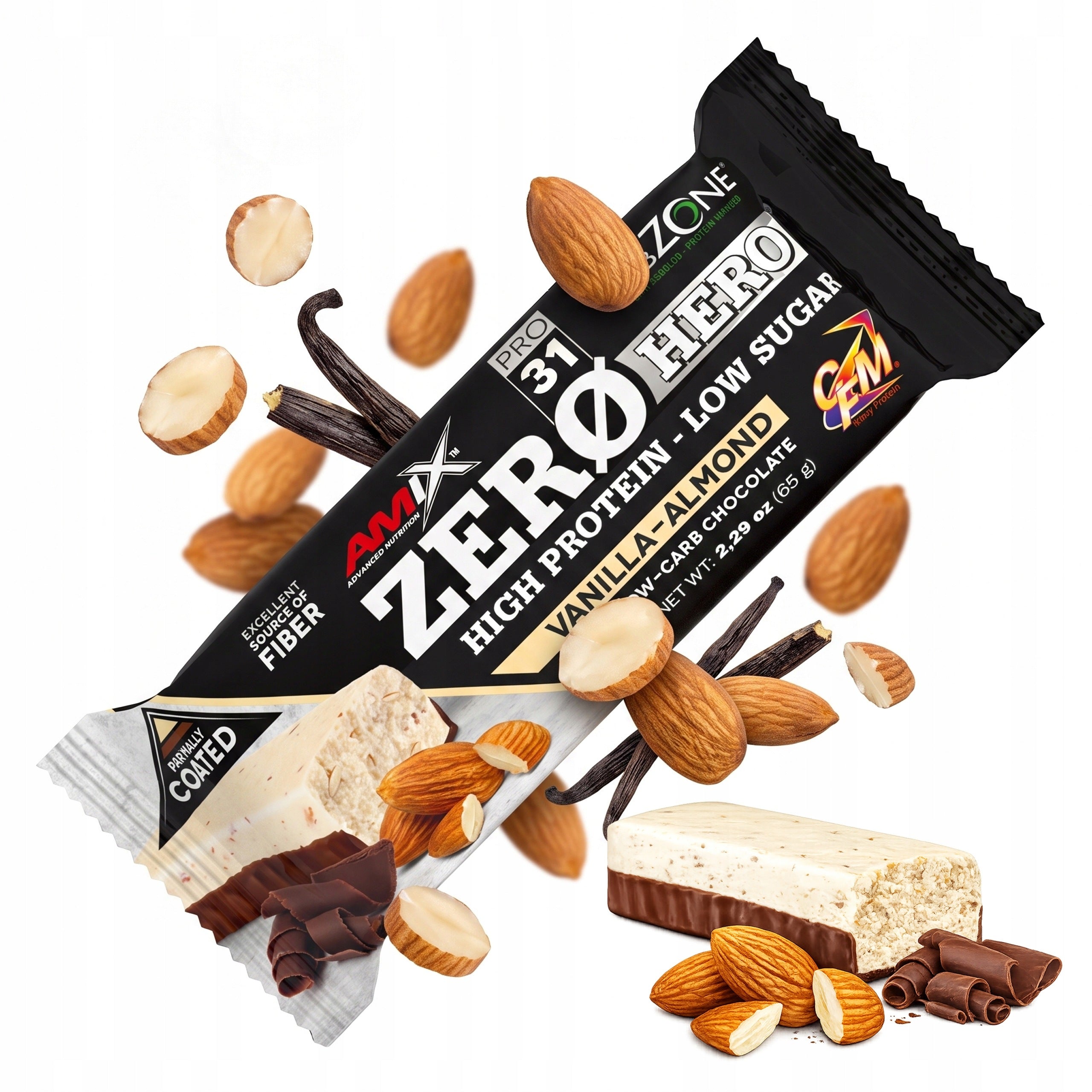 Keto Protein Bar Without Sugar 65 g Chocolate Vanilla Almond Low Carb