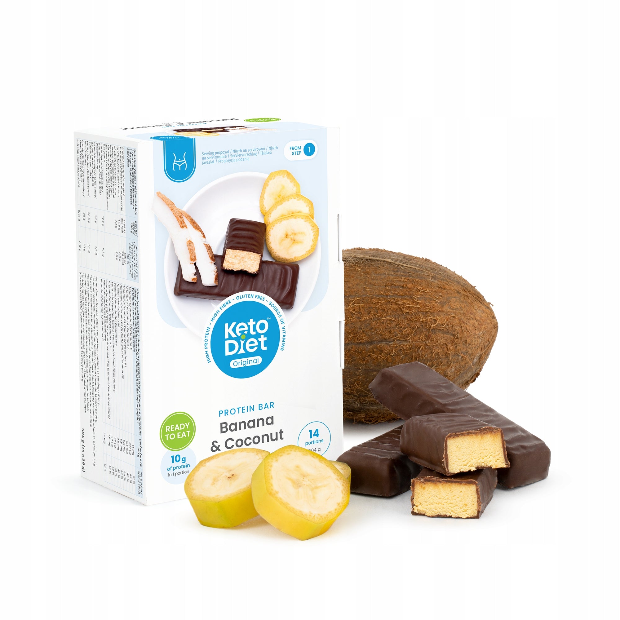KetoDiet Proteinové tyčinky - příchuť kokos-banán (14 ks - 7 porcí)