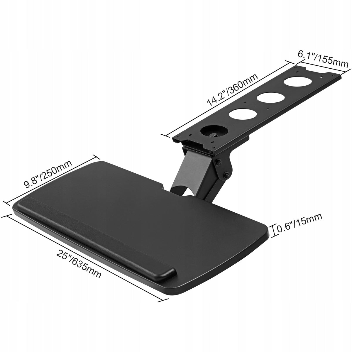 Keyboard Tray under Desk Adjustable Height Angle 25x9.8inch for Home Office Furniture color black