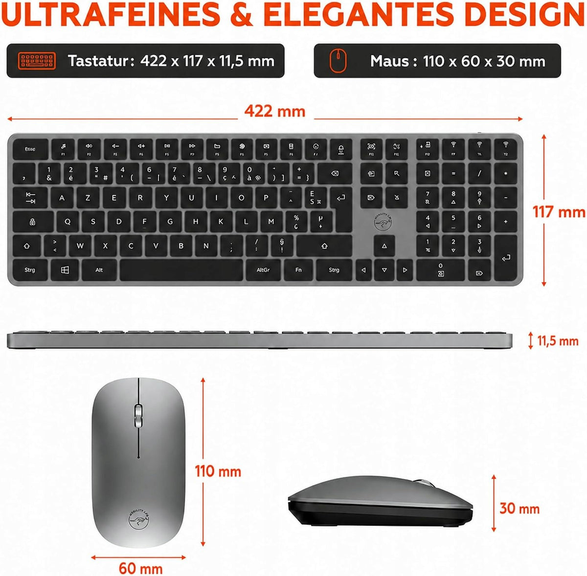 Keyboard Wireless Bluetooth Mouse USB-C AZERTY Mobility Lab Manufacturer code Mobility Lab CP430W Zestaw AZERTY USB-C