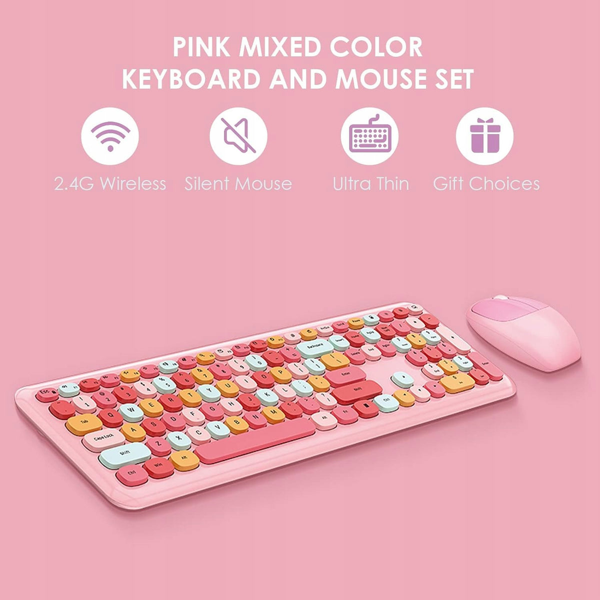 Keyboard Wireless Mouse Set Retro Pink QWERTZ Writing Machine Manufacturer Jelly Comb