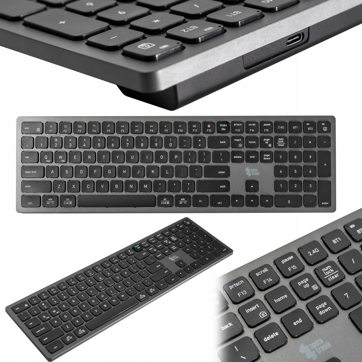 Keyboard Wireless THIN Scissor 2.4G Bluetooth Spacetronik black