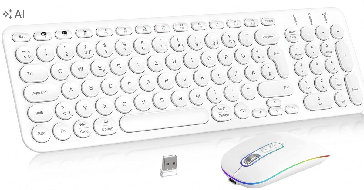 Keyboard and Mouse Kit QWERTZ Wireless KF007 White