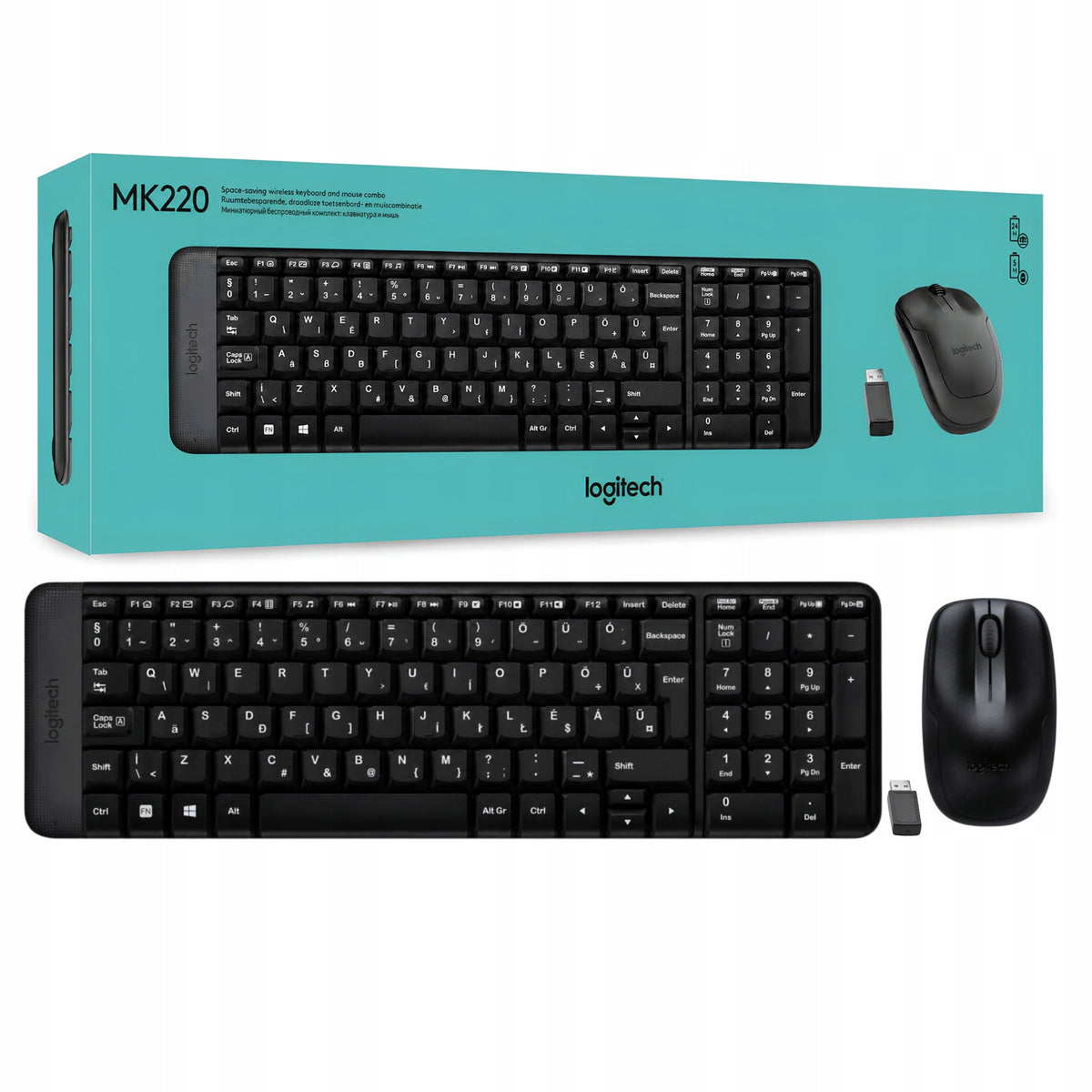 Keyboard and mouse set Logitech MK220 Wireless Combo (k220+M150) QWERTY