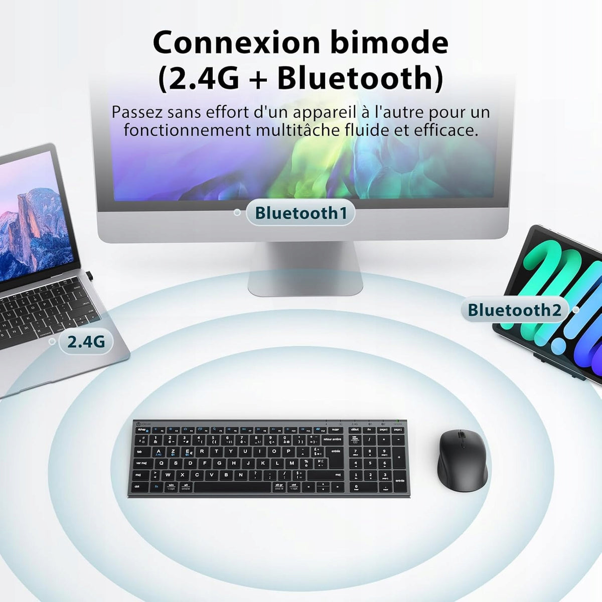 Keyboard + mouse set iClever wireless Bluetooth/RF, AZERTY chip Packaging status original