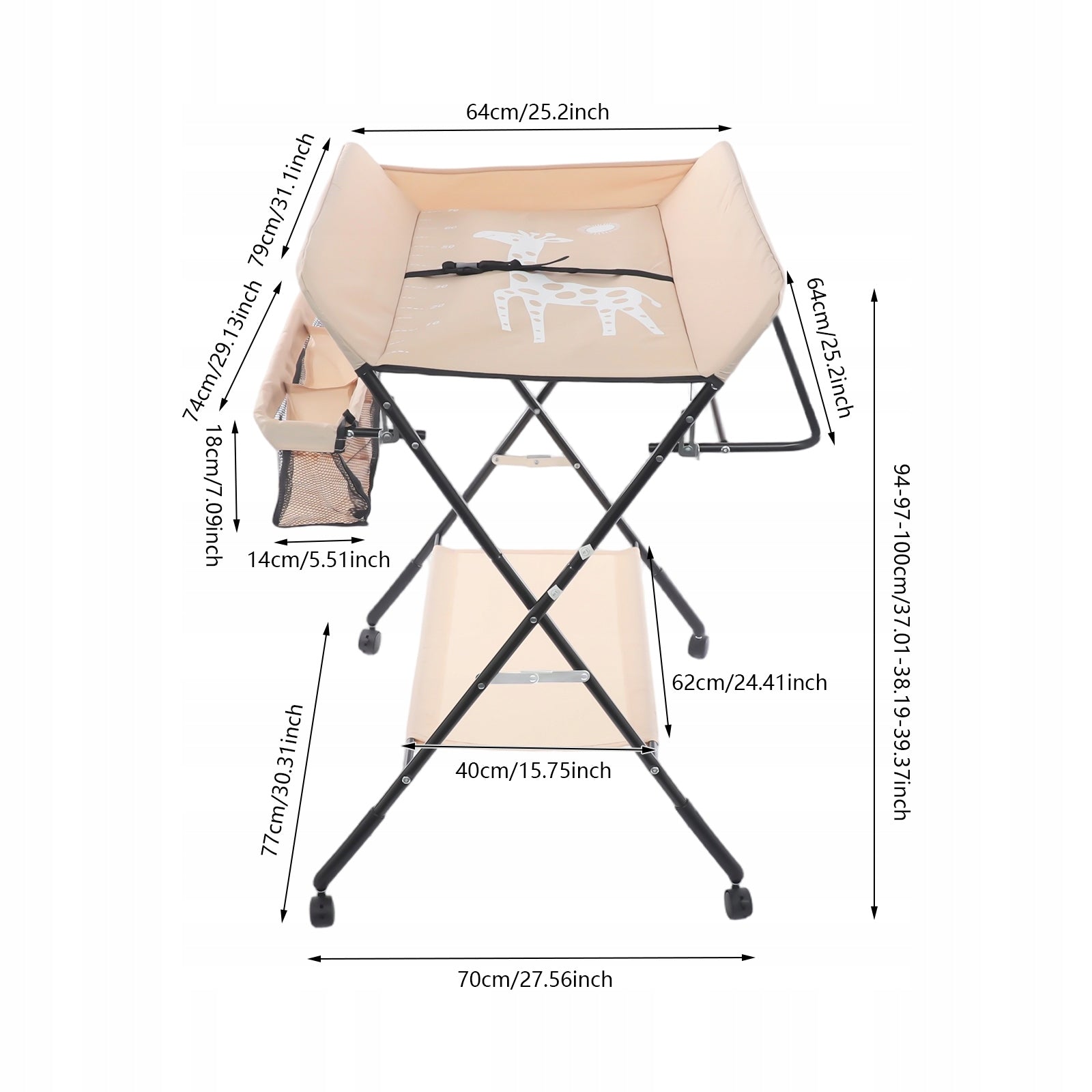Khaki Baby Changing Table With wheels Packaging status original