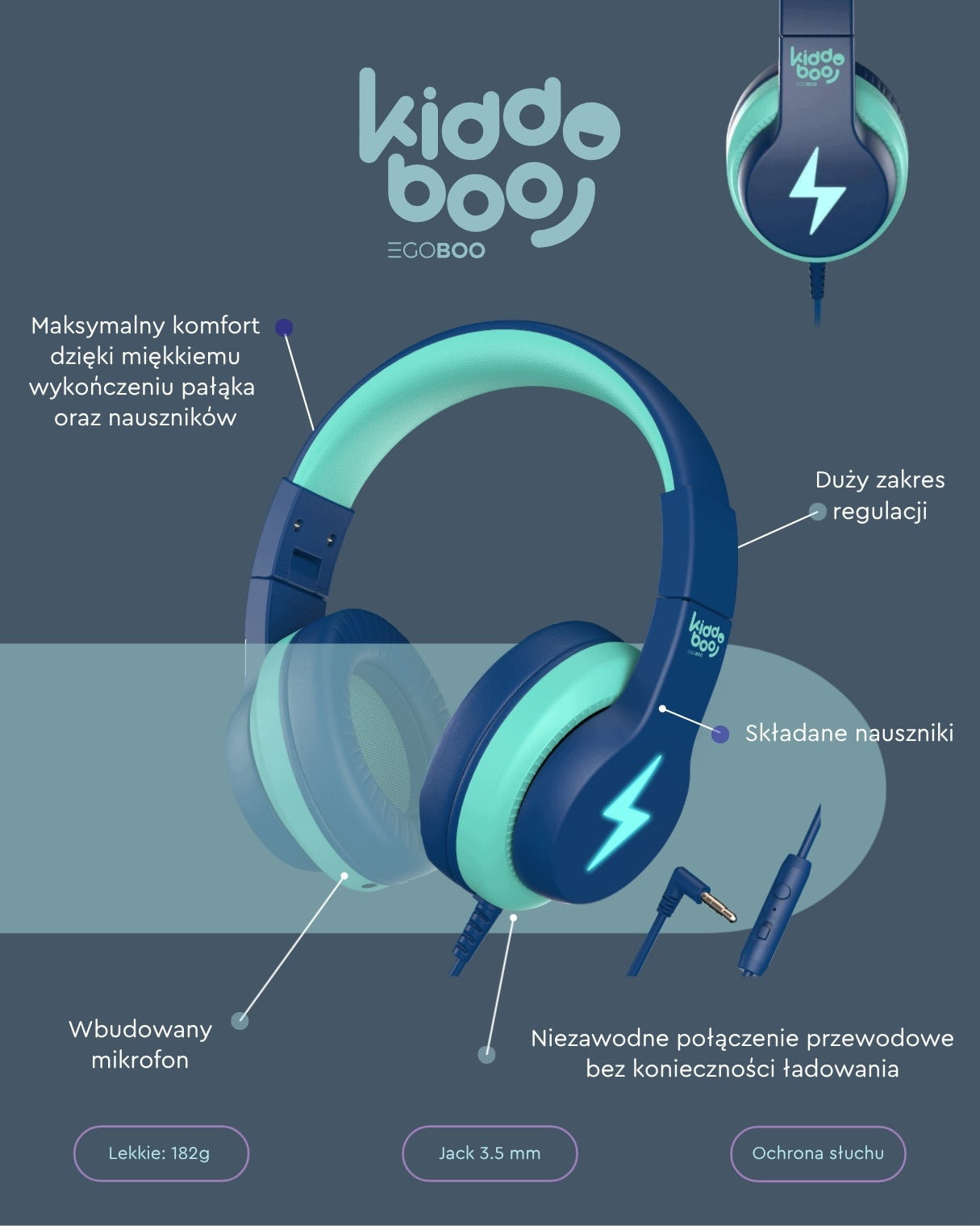 Kiddoboo Wired Headphones for Kids Microphone Volume Limit BL Packaging status original