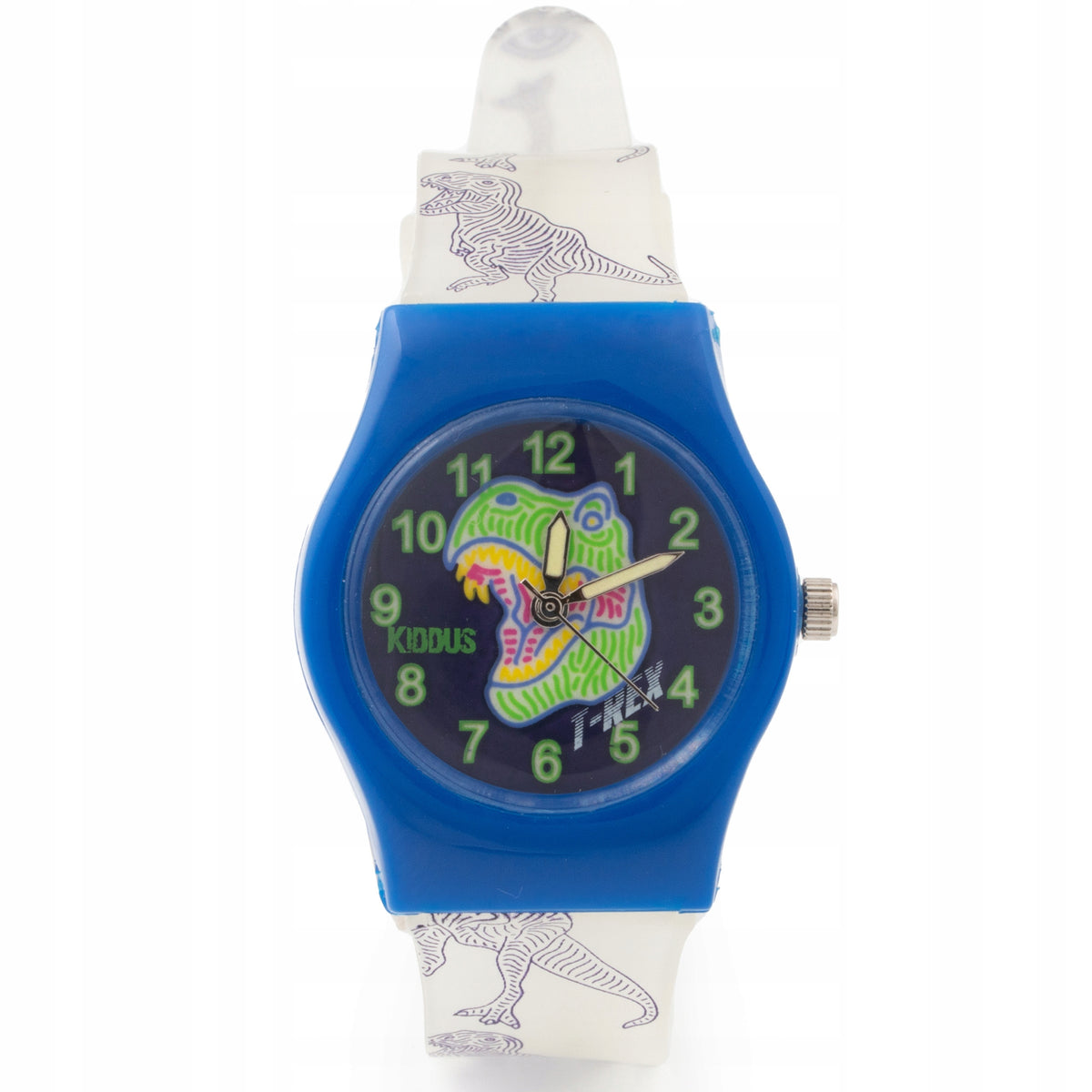 Kiddus Analog Watch for Kids. Glows in the Dark. T-Rex Dinosaur. Brand Kiddus