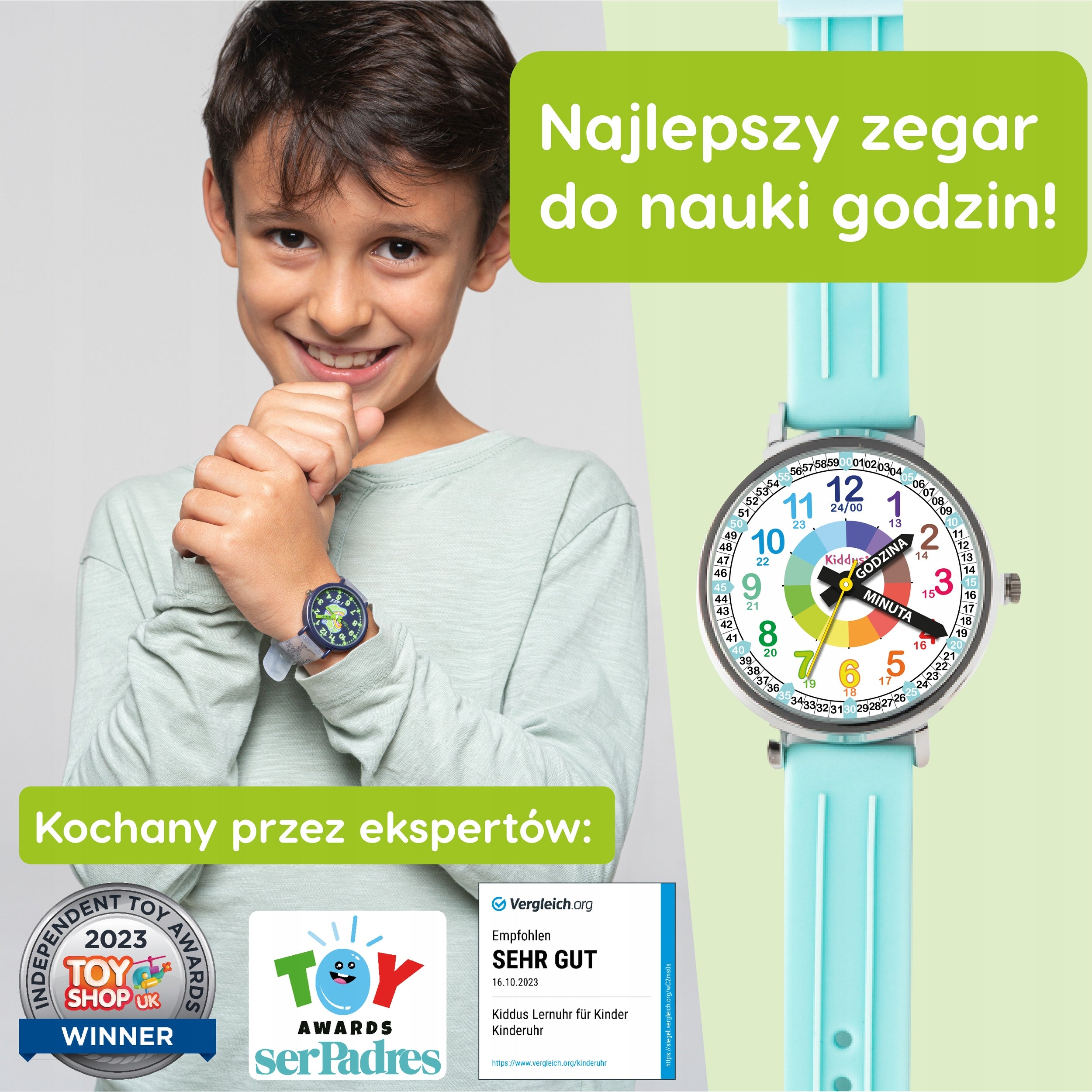 Kiddus Children's Watch Time Teacher Polish Turquoise Manufacturer code WA387