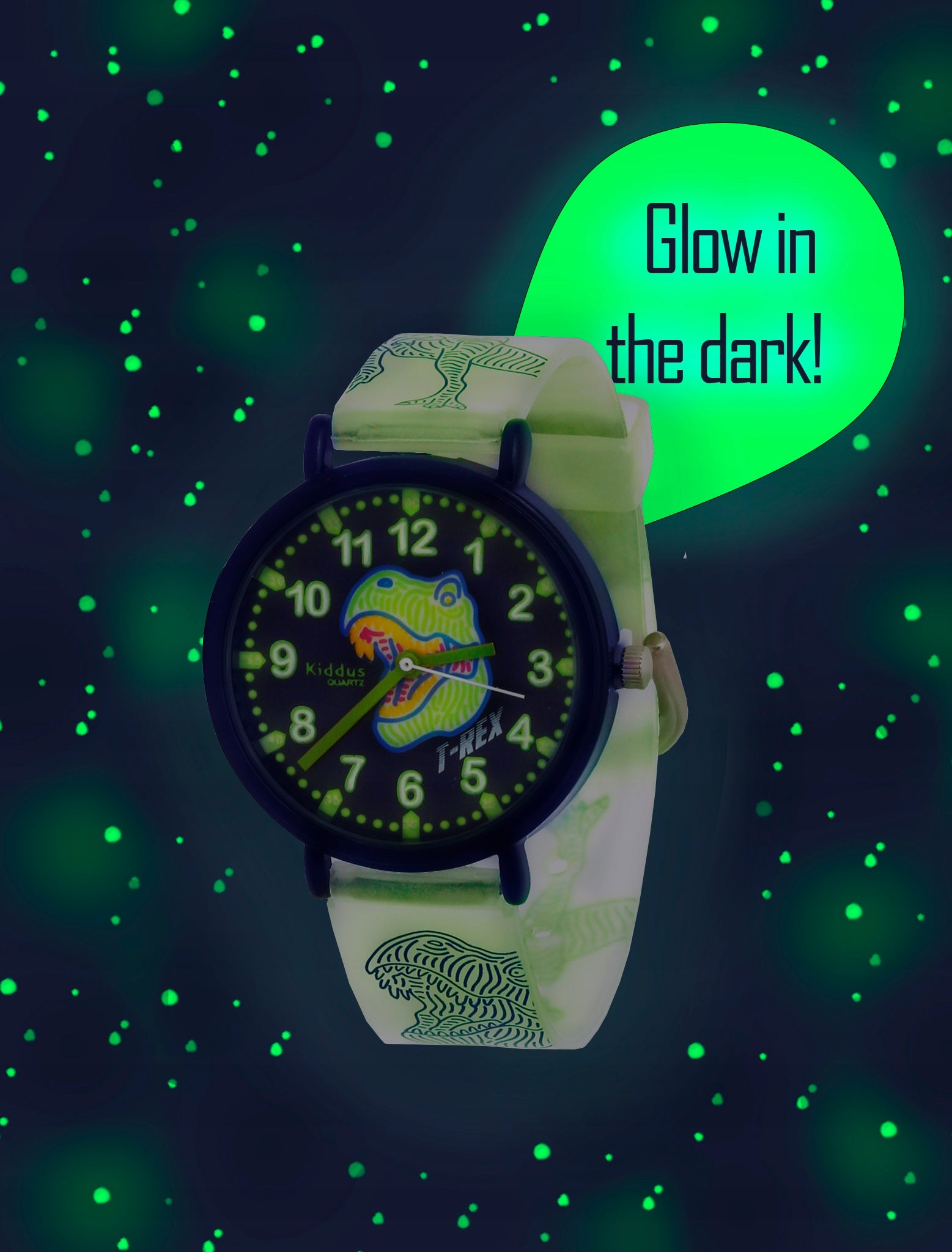 Kiddus children's watch Time Teacher Glow in the dark T-Rex Manufacturer code WA331