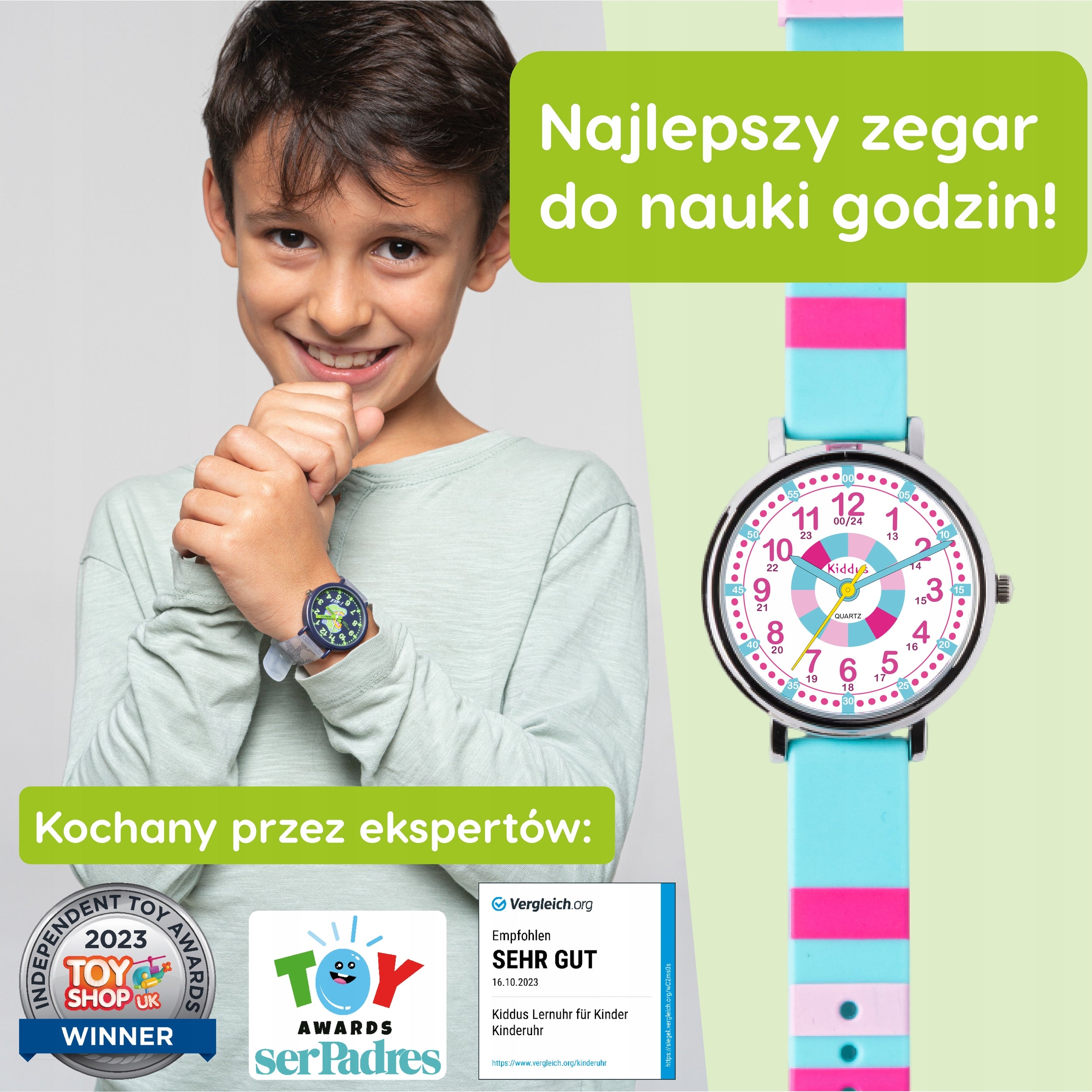 Kiddus children's watch Time Teacher Pink & Turquoise Manufacturer code WA0277