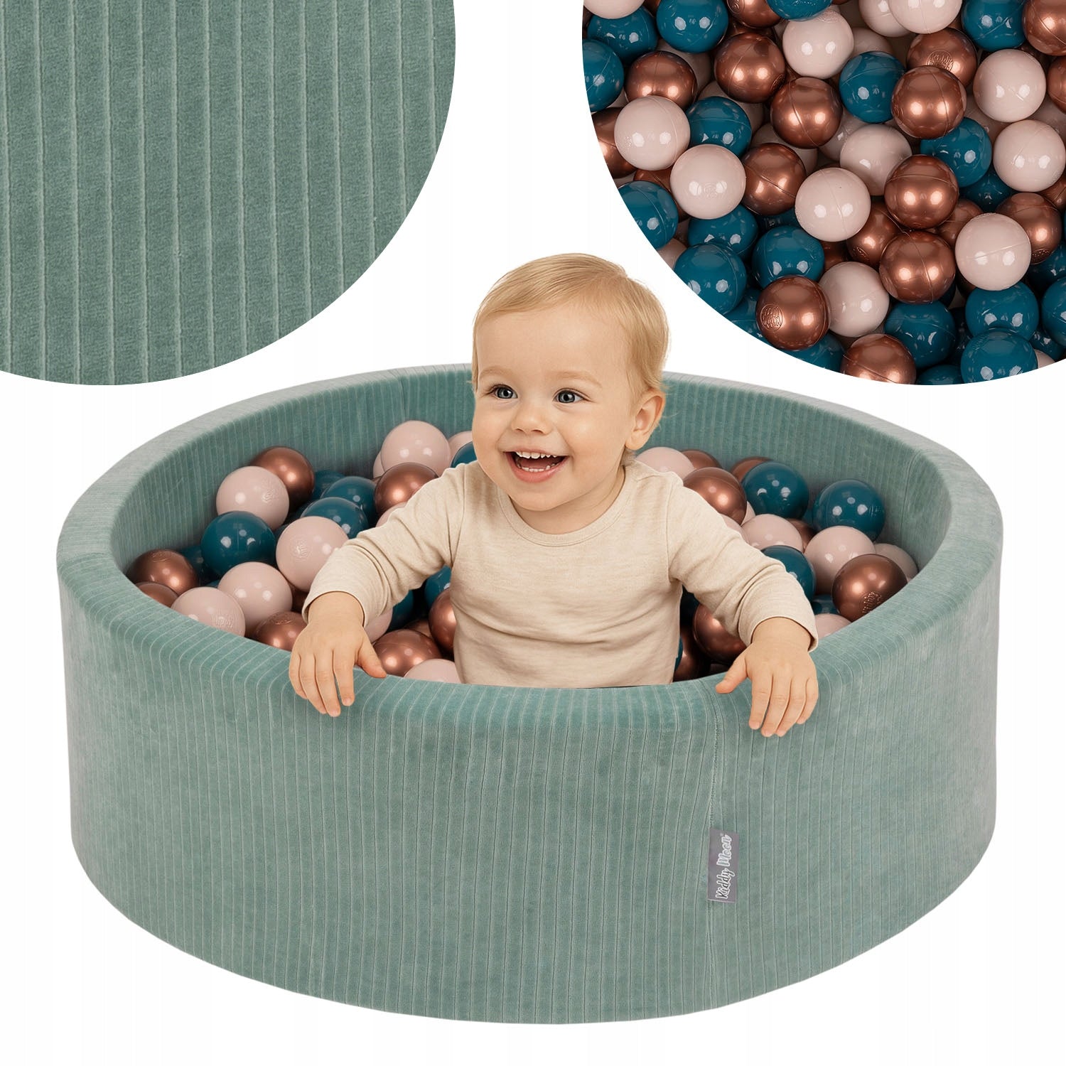 KiddyMoon Dry Pool Round Corduroy Kids Green 100 Balls